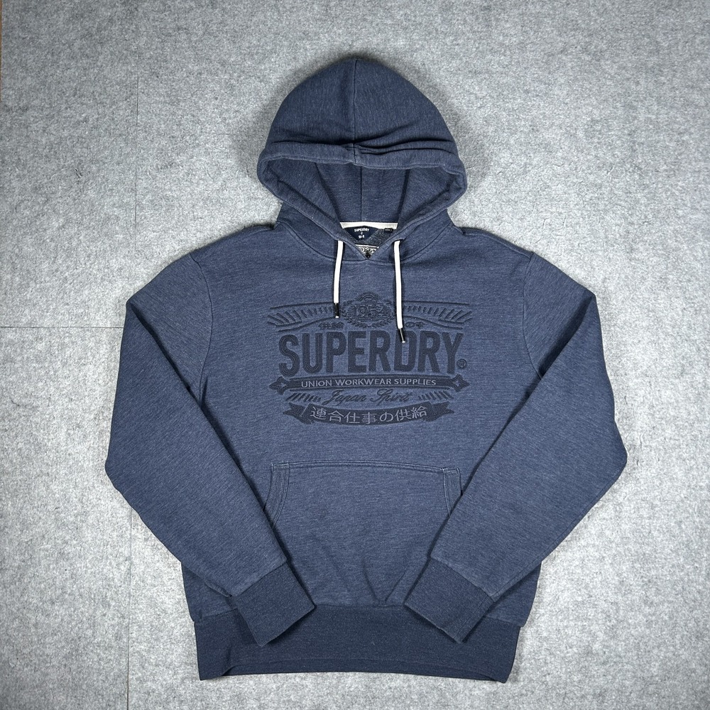 Superdry Hoodie Mens Small Navy Heather Pullover Embroidered Logo Streetwear